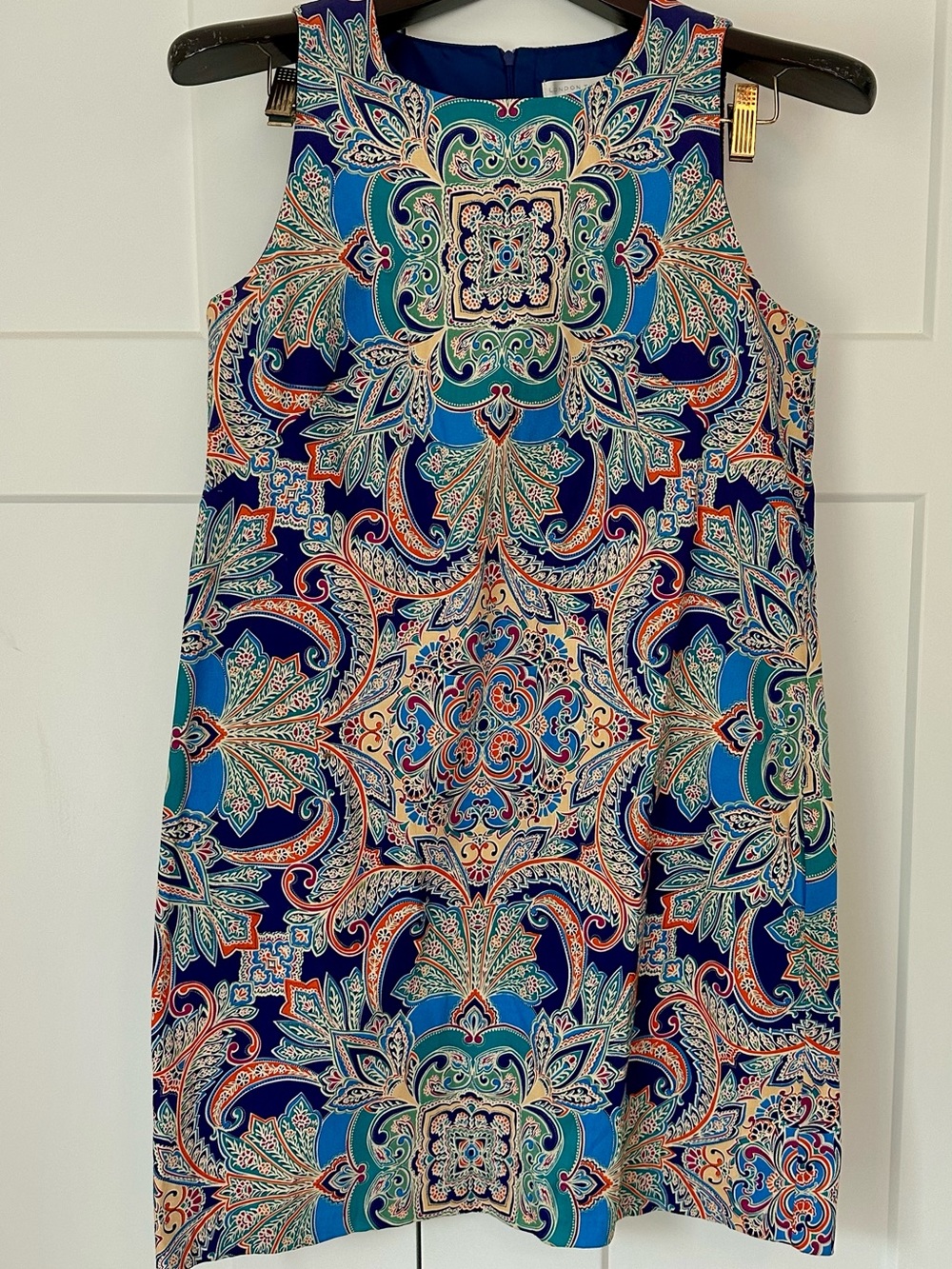 London Times Blue Teal Paisley-Print Mini Shift Dress